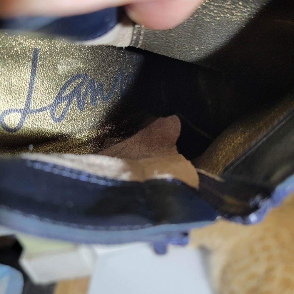 Lanvin suede ankle booties block heel round toe navy blue 37.5 6.5 - Picture 6 of 11